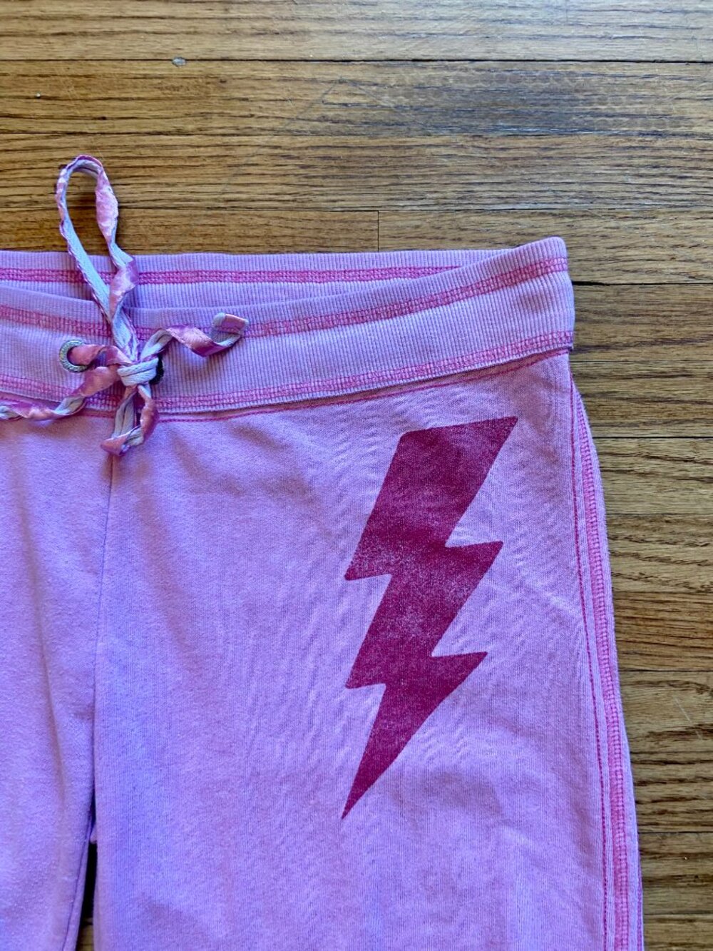 Victorias Secret PINK Flare Sweat Pants Drawstring Cotton Lightening Bolt Low L - Picture 7 of 14